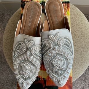 Jeffrey Campbell White Beaded Loafer Mules